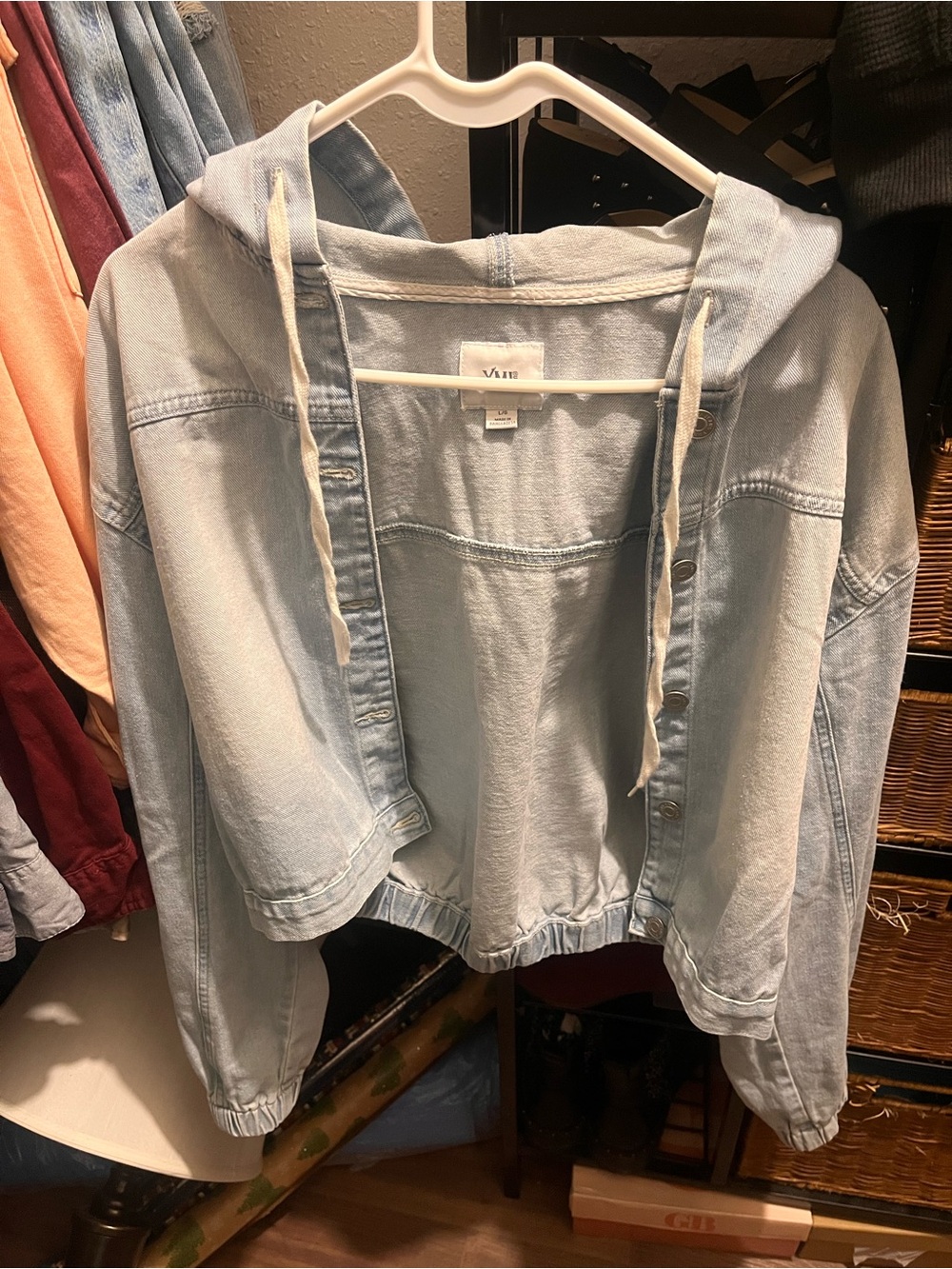 YMI Light Wash Denim Hooded Cropped Jacket
